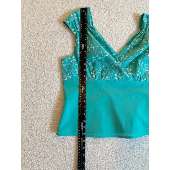 Nine West Weekend Sleeveless Teal Aqua Turquoise Eyelet Top Size 12 100% Cotton - Picture 9 of 9